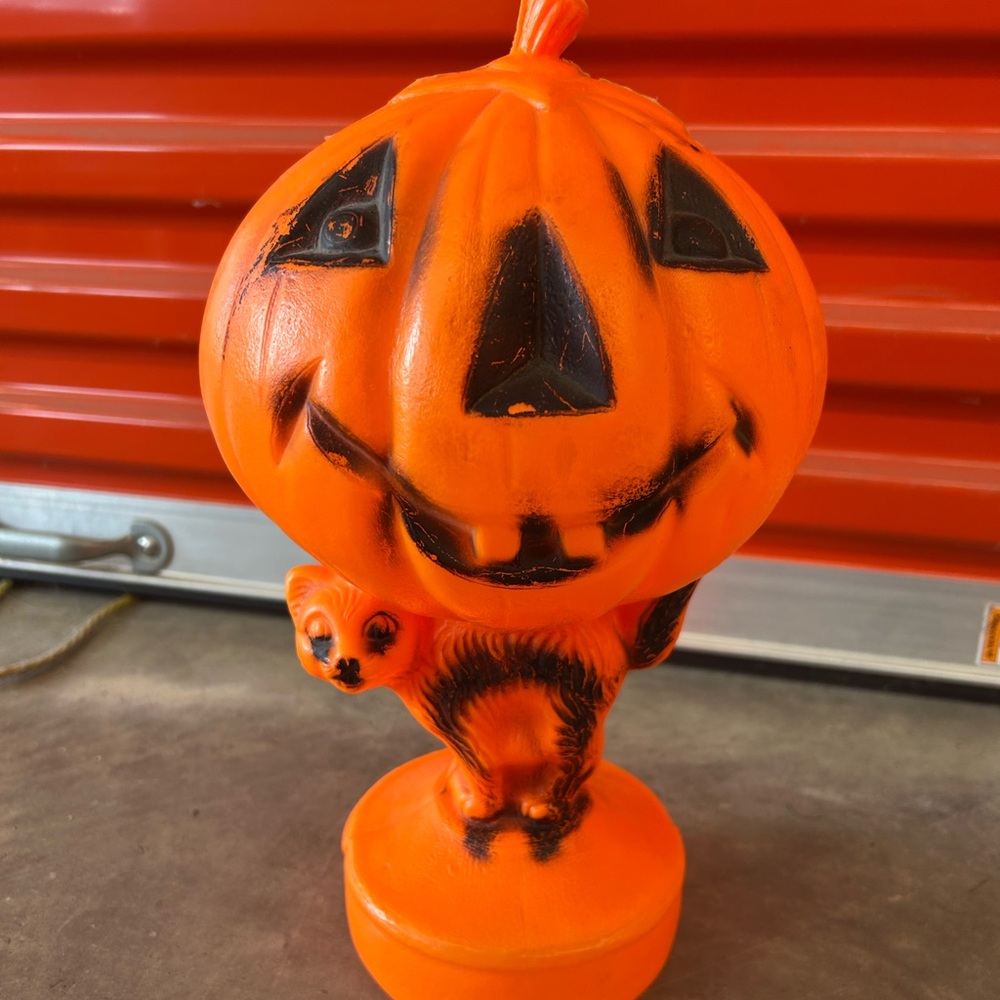 Vintage Halloween Pumpkin and Cat Blow Mold Decoration